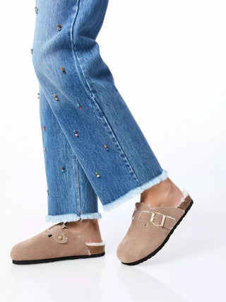 OVYE' Ciabatte Boston taupe con pelo 12000