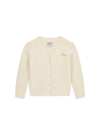 GUESS Cardigan tinta unita con ricamo logo a contrasto