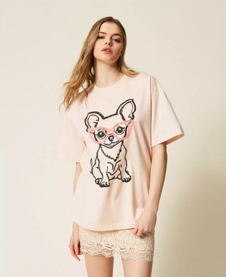 TWINSET ACTITUDE T-shirt over MYFO con stampa e ricamo