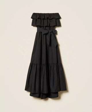 TWINSET ACTITUDE ABITO Abito lungo off shoulder in popeline