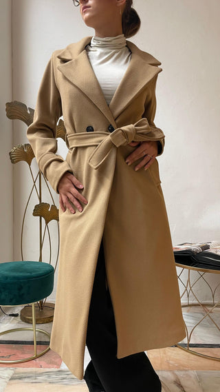 AKE' Cappotto Doppiopetto Lungo con cintura