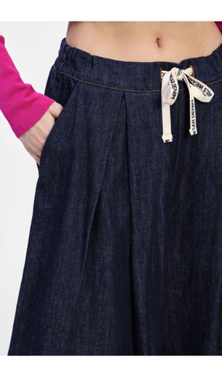 DIXIE Bermuda in chambray con pinces e laccio