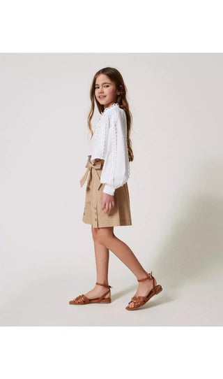 TWINSET GIRL Shorts in popeline con cintura