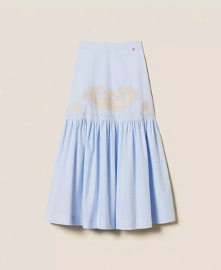 TWINSET ACTITUDE Gonna lunga a righe con balza e ricamo