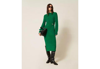 TWINSET ACTITUDE 252AT3112 ABITI Abito lungo in maglia con arricciatura e spilla