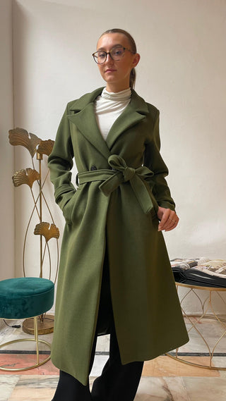 AKE' Cappotto Doppiopetto Lungo con cintura