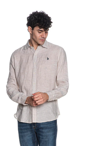 U.S. POLO ASNN. Camicia di puro lino slim fit