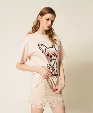TWINSET ACTITUDE T-shirt over MYFO con stampa e ricamo