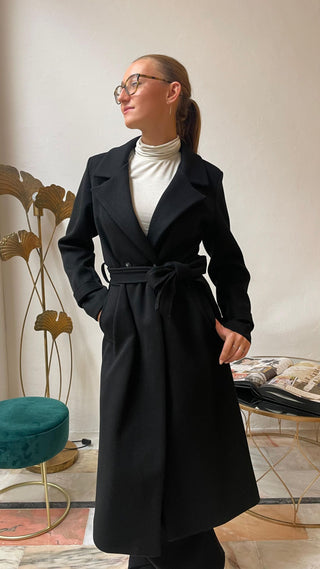 AKE' Cappotto Doppiopetto Lungo con cintura