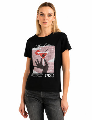 FREDMELLO T-shirt girocollo con grafica e strass
