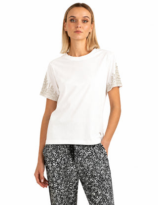 FREDMELLO T-shirt girocollo con ricami e perline