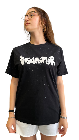 DISCLAIMER T-shirt crop in jersey con stampa sul davanti