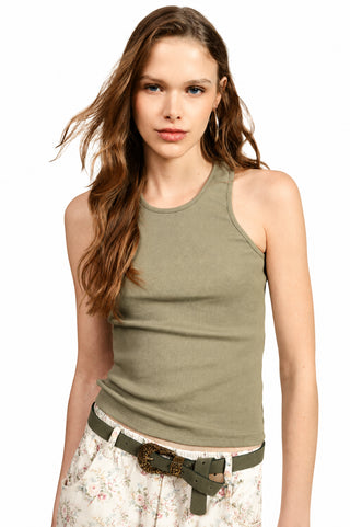 DIXIE Top smanicato a costine girocollo fit aderente