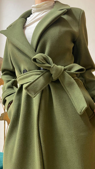 AKE' Cappotto Doppiopetto Lungo con cintura