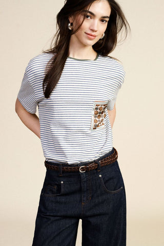 DIXIE T-shirt a righe con taschino a girocollo
