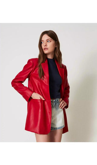 TWINSET ACTITUDE Giacca blazer lunga effetto pelle