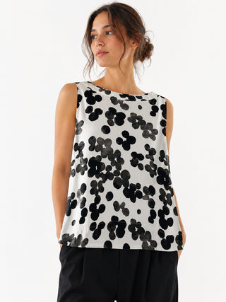 KARMA Blusa smanicata a fantasia