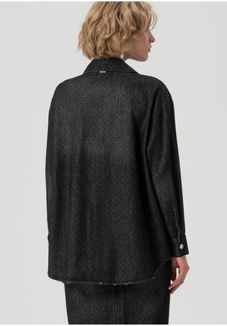 FRACOMINA Camicia over in denim nero a pois