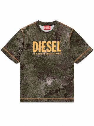 Diesel T-shirt in cotone con stampa effetto vissuto all-over