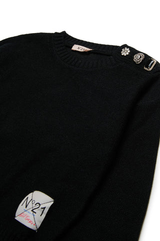 N°21 Pullover in misto lana con bottoni gioiello
