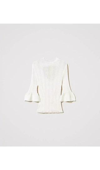 TWINSET ACTITUDE Maglia fitted a coste con volant