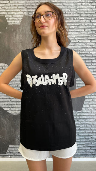 DISCLAIMER Canotta in jersey con strass sul davanti