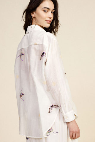 DIXIE Camicia ampia con stampa farfalle e taschino
