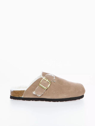 OVYE' Ciabatte Boston taupe con pelo 12000