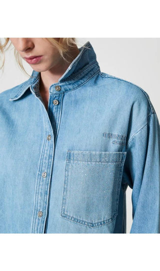 TWINSET ACTITUDE Camicia in jeans con borchie