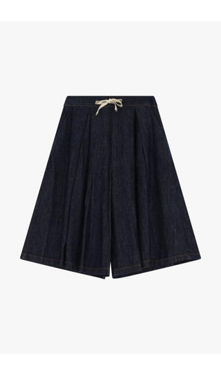 DIXIE Bermuda in chambray con pinces e laccio