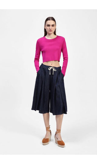 DIXIE Bermuda in chambray con pinces e laccio