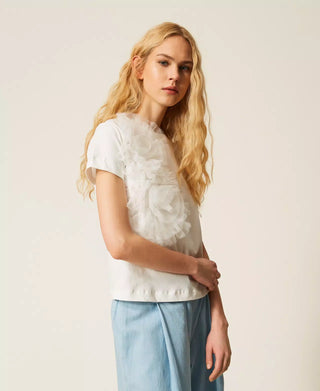 TWINSET ACTITUDE T-shirt regular con fiori in tulle
