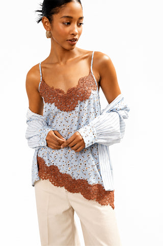 DIXIE Top stampa floreale con bordo in pizzo asimmetrico