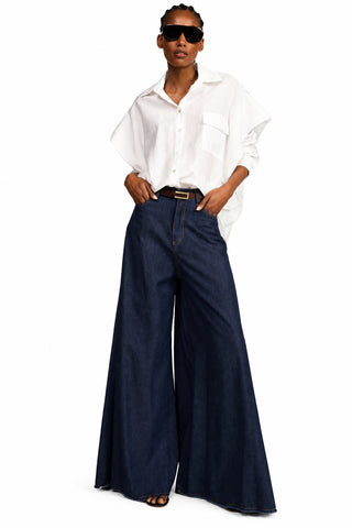 DIXIE Pantaloni palazzo denim con fondo sfrangiato