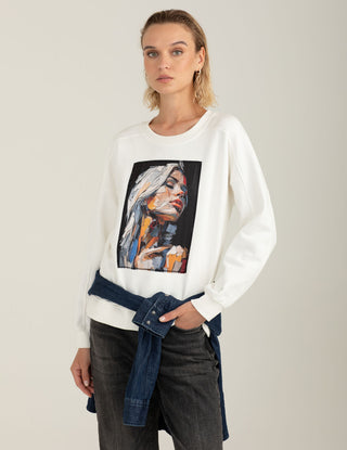 FREDMELLO Felpa girocollo con patch in raso e strass