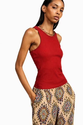DIXIE Top smanicato a costine girocollo fit aderente
