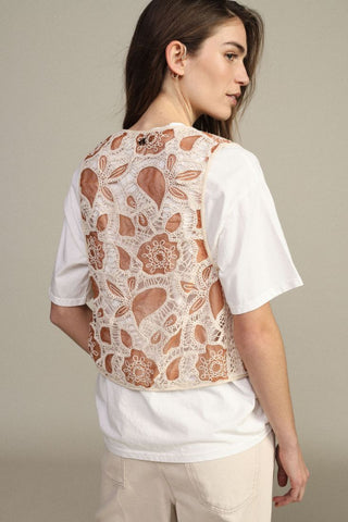 DIXIE T-shirt girocollo con inserto crochet frontale