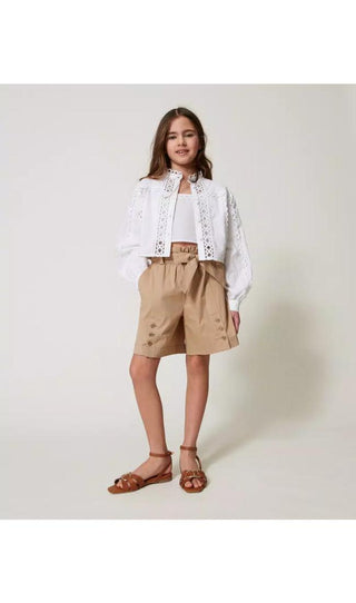 TWINSET GIRL Shorts in popeline con cintura