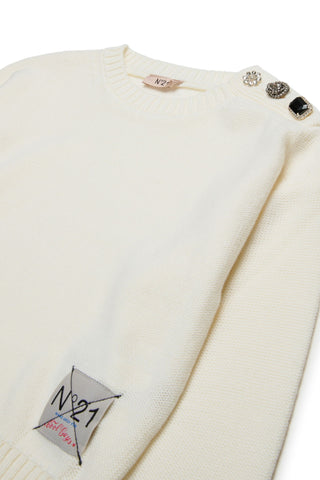 N°21 Pullover in misto lana con bottoni gioiello