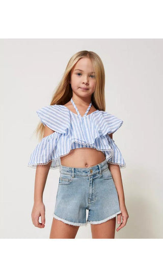 TWINSET GIRL Top in mussola jacquard con balze