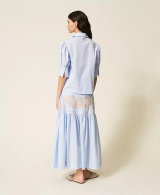 TWINSET ACTITUDE Gonna lunga a righe con balza e ricamo