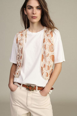 DIXIE T-shirt girocollo con inserto crochet frontale