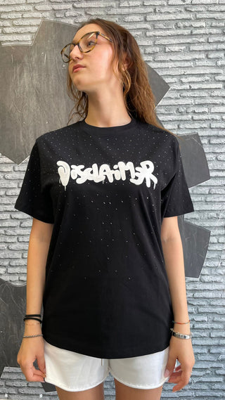 DISCLAIMER T-shirt crop in jersey con stampa sul davanti