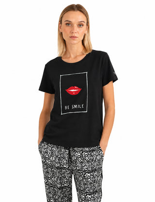 FREDMELLO T-shirt girocollo con grafica e strass