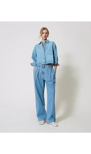 TWINSET ACTITUDE Camicia in jeans con borchie