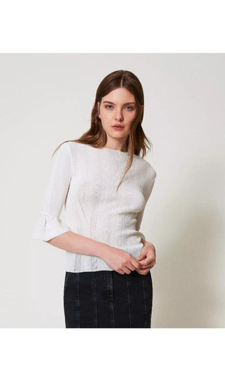 TWINSET ACTITUDE Maglia fitted a coste con volant