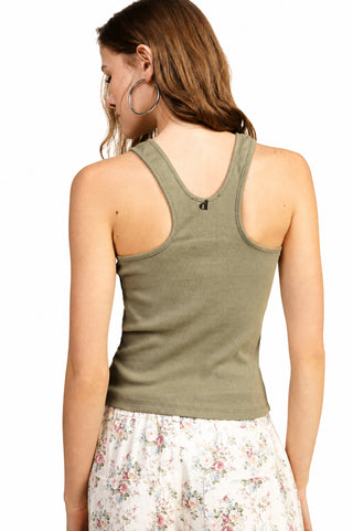 DIXIE Top smanicato a costine girocollo fit aderente