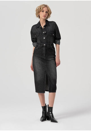 FRACOMINA Camicia over in denim nero a pois