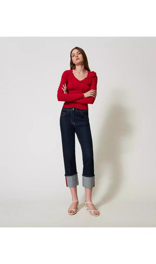 TWINSET ACTITUDE Jeans cropped con risvolto