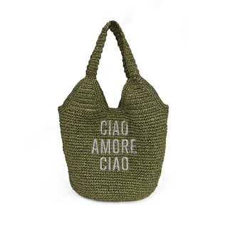 LE PANDORINE Borsa a spalla Luce in rafia intrecciata